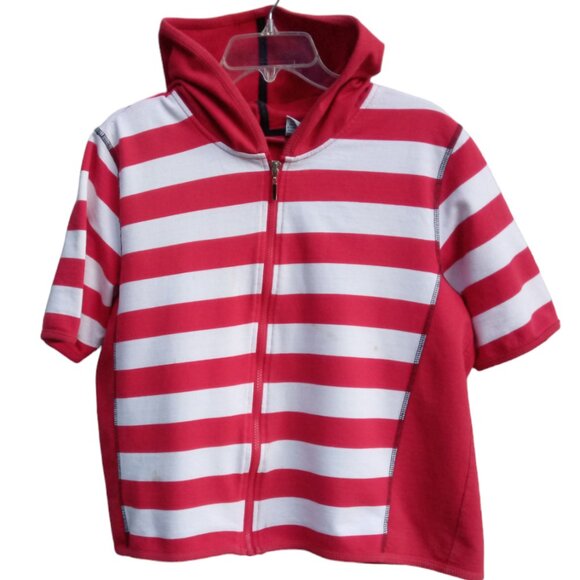 Onque Casuals front zip hooded striped knit top sz L - Picture 1 of 10